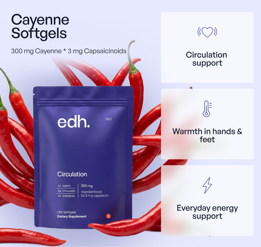 EDH Cayenne Softgels, 300 mg cayenne standardised to 3 mg capsaicinoids